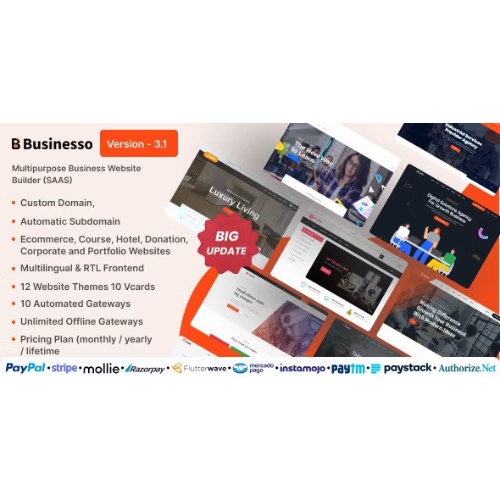 Businesso – Çok Amaçlı Web Sitesi Oluşturucu SAAS (Çoklu Kiralama)