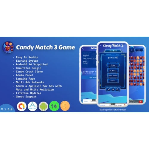 Kazanç Sistemi ve Yönetici Paneli + Açılış Sayfası ile Candy Match 3 Oyunu
