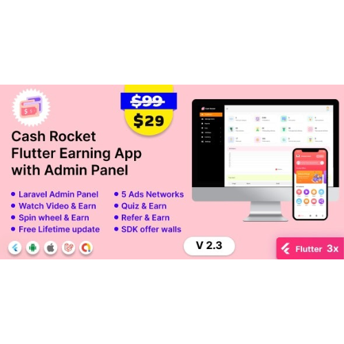 Cash Rocket – Flutter Yönetici Panelli Online Kazanç Uygulaması