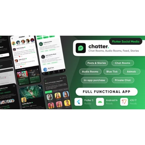 Chatter: Sohbet Odaları, Gönderiler, Hikayeler, Sohbet ile Üstün Sosyal Medya: Flutter/Laravel
