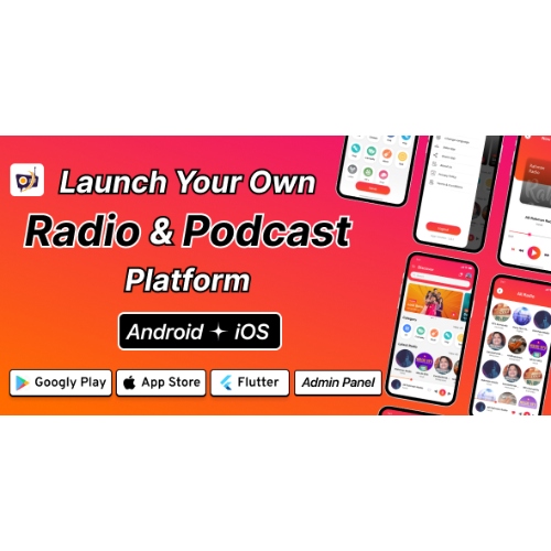 DTRadio – Yönetici panelli Çevrimiçi Radyo, Podcast'ler ve Canlı Etkinlikler Flutter Uygulaması (iOS – Android)