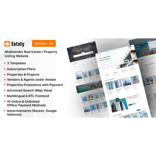 Estaty – Çok Satıcılı Gayrimenkul / Emlak İlan Web Sitesi (Abonelik Tabanlı)