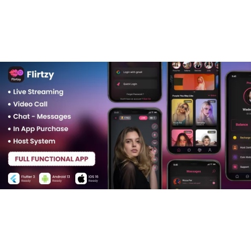 Flirtzy – Canlı yayın, Görüntülü Arama, Sohbet, Sunucu | Android | iOS | Düğüm JS | JS'ye Arka Uçla Tepki Verme