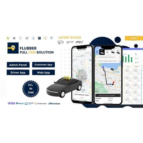 Flubber – Müşteri ve Sürücü Flutter Uygulaması, Web ve Yönetici Laravel Paneli ile Tam Taksi Çözümü | Tam Başvurular