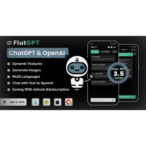 FlutGpt – ChatGPT Flutter Tam Uygulama | Sanat Jeneratörü | ADMOB | Abonelik Planı