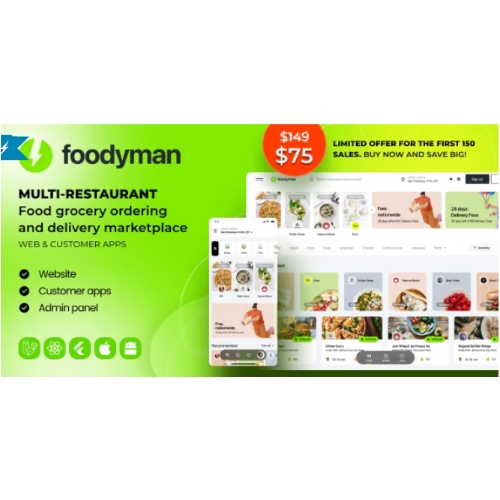 Foodyman – Çok Restoranlı Yiyecek ve Bakkal Siparişi ve Teslimat Pazarı (Web ve Müşteri Uygulamaları)