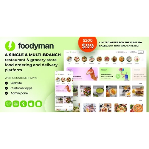 Foodyman – Tek (Çok Şubeli) Restoran ve Market Yemek Siparişi ve Teslimat Platformu
