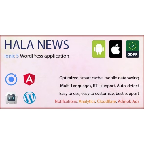 WordPress için Tam Ionic 5 Mobil Uygulaması – Admob, Analytics, Ödül reklamları, Cloudflare – Hala News Pro