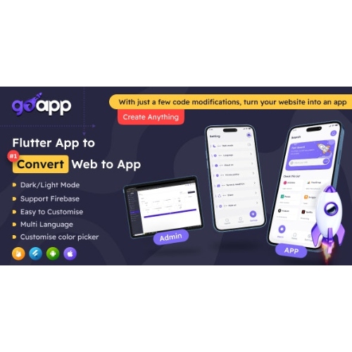Web'den Uygulamaya Dönüştürücü için GoApp Flutter + Yönetici Paneli