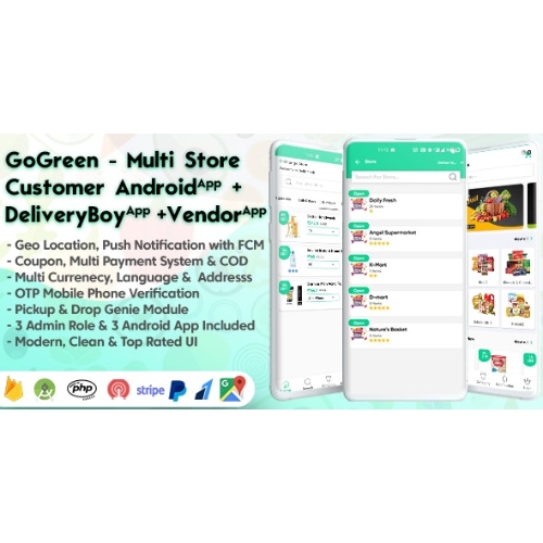 GoGreen – İnteraktif Yönetici Panelli Gıda, Bakkal, Eczane Çoklu Mağaza(Satıcı) Android Uygulaması