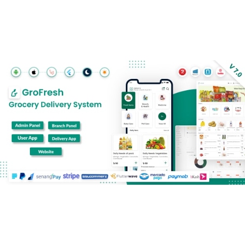 GroFresh – (Market, Eczane, e-Ticaret, Mağaza) Laravel Yönetici Paneli + Teslimat Uygulaması ile Uygulama ve Web