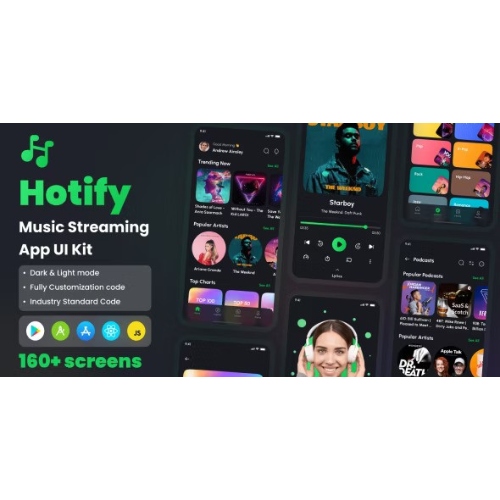 Hotify – Müzik Yayını Uygulaması React Native CLI Kullanıcı Arayüzü Kiti