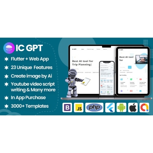 ICGPT- GPT Yapay Zeka Yazma Asistanı, Görüntü Oluşturucu ve İçerik Oluşturucu Flutter Uygulaması + WEB sürümü + Yönetici