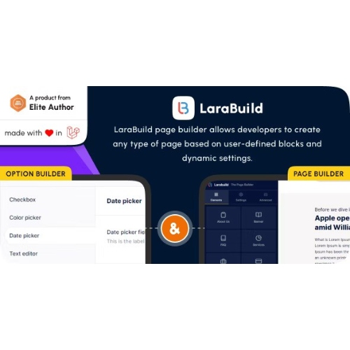 LaraBuild – Laravel Sürükle ve Bırak Sayfa oluşturucu ve Ayarlar Oluşturucu Paketi
