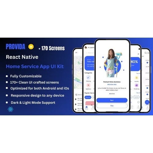 Provida Pro – Ev Hizmeti ve Ev Temizliği React Native Expo Kullanıcı Arayüzü Kiti