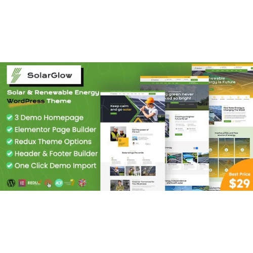 Güneş ve Yenilenebilir Enerji Elementor WordPress Teması