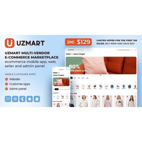 UzMart Çok Satıcılı E-ticaret Pazaryeri – eTicaret Mobil Uygulaması, Web, Satıcı ve Yönetici Paneli