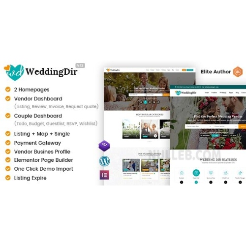 WeddingDir – Satıcı / Tedarikçi için Rehber ve Listeleme WordPress Teması