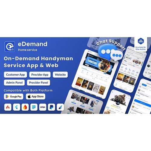 eDemand-Çoklu Satıcı Talep Üzerine Kullanışlı Hizmetler, Flutter Uygulamalı Tamirci | Yönetici paneli | Web Sürümü