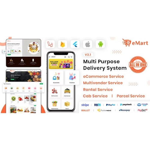 e-Mart | Çok Satıcılı Gıda, e-Ticaret, Paket, Taksi rezervasyonu, Yönetici ve Web Sitesi ile Araç Kiralama Uygulaması