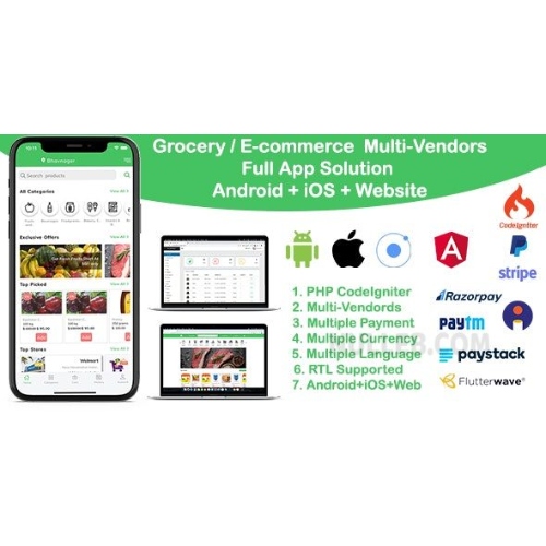 bakkal / teslimat hizmetleri / e-ticaret çoklu satıcılar (Android + iOS + Web sitesi) ionic 7 / Laravel